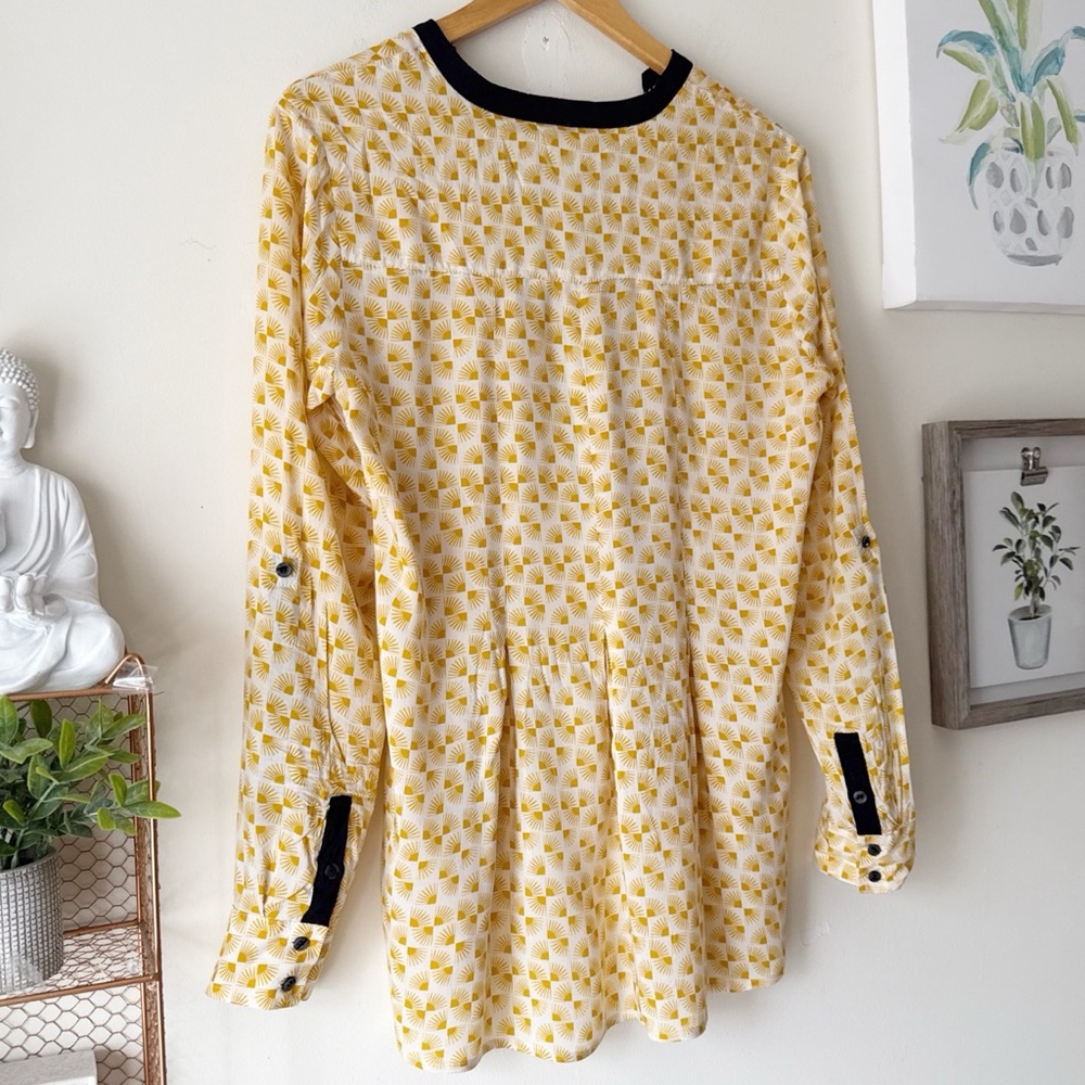 Anthropologie Vanessa Virginia Honore Yellow Motif Roll Tab Sleeve Blouse Size 4 - Picture 11 of 12
